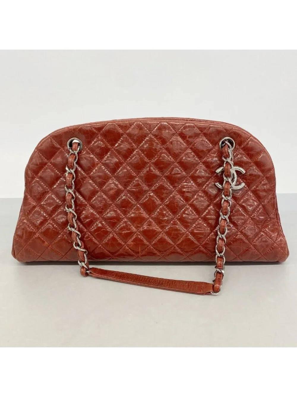 Chanel Shoulder Bag Quilted Leather Red Silver